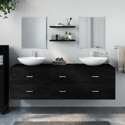 Bathroom Furniture Set Black Engineered wood, Glass Large