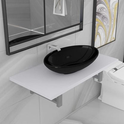 Bathroom Furniture Set White Ceramic Medium Gloss Finish