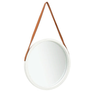 Wall Mirror White, Brown Faux Leather, Paulownia Wood, Glass Large