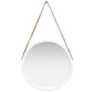 Wall Mirror White, Brown Faux Leather, Paulownia Wood, Glass Large