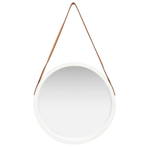 Wall Mirror White, Brown Faux Leather, Paulownia Wood, Glass Large