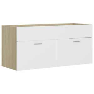 Sink Cabinet White and sonoma oak Engineered wood 39.4x15.2x18.1 in