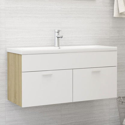 Sink Cabinet White and sonoma oak Engineered wood 39.4x15.2x18.1 in