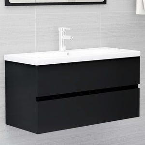 Sink Cabinet Black Engineered Wood 35.4 x 15.2 x 17.7 in