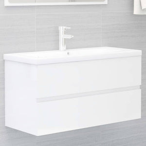 Sink Cabinet High Gloss White Engineered Wood Storage