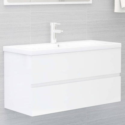 Sink Cabinet High Gloss White Engineered Wood Storage