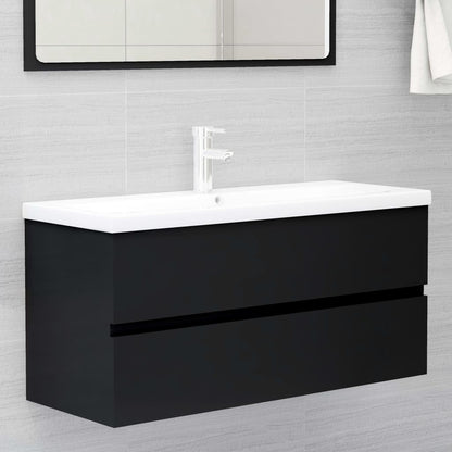 Sink Cabinet Black Engineered Wood Medium Rectangular