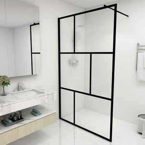 Walk-in Shower Wall with Tempered Glass Black 45.3"x76.8"