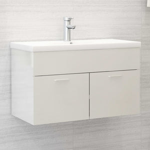 Sink Cabinet With Basin High gloss white Engineered wood, Ceramic