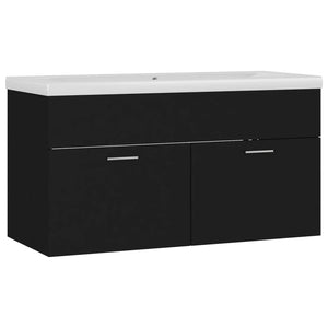 Sink Cabinet With Basin Black Engineered wood, Ceramic Medium