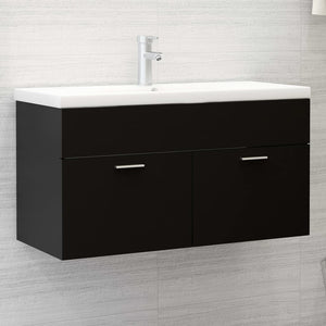 Sink Cabinet With Basin Black Engineered wood, Ceramic Medium