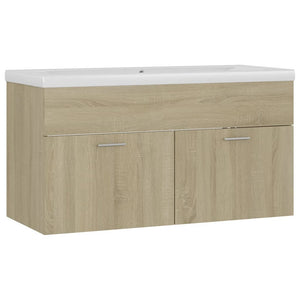 Sink Cabinet With Basin Sonoma oak, White Engineered wood, Ceramic