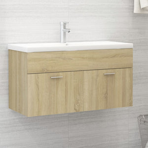 Sink Cabinet With Basin Sonoma oak, White Engineered wood, Ceramic