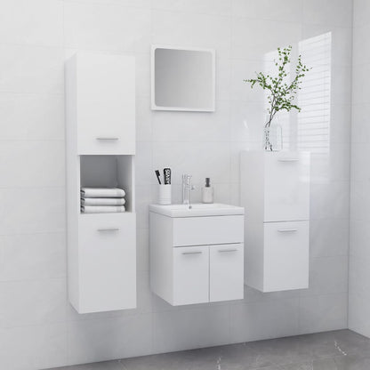 Bathroom Furniture Set High Gloss White Engineered Wood, Ceramic