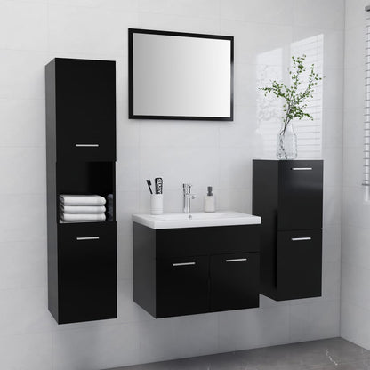 Bathroom Furniture Set Black, White Engineered wood, ceramic, acrylic