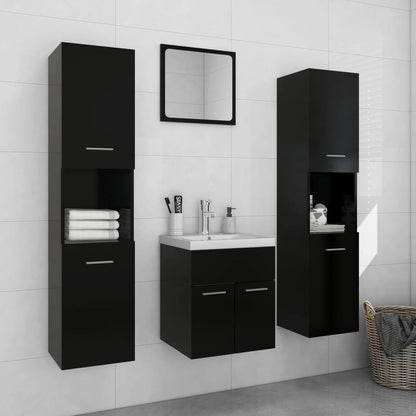 Bathroom Furniture Set Black, White Engineered wood, Ceramic Medium