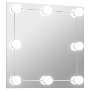 Wall Mirror With LED Light Silver Glass 19.7 x 19.7 in