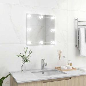 Wall Mirror With LED Light Silver Glass 19.7 x 19.7 in