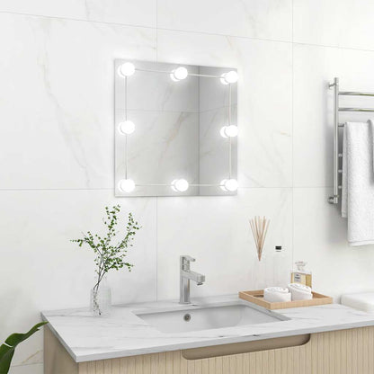 Wall Mirror With LED Light Silver Glass 19.7 x 19.7 in