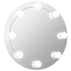 Wall Mirror With LED Light Silver Glass, Plastic 19.7 in Diameter