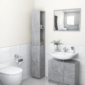 Bathroom Cabinet Concrete Grey Engineered Wood Tall and Slim Design