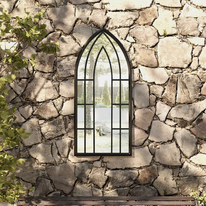 Garden Mirror Black Iron, Glass Decorative Inlays Garden Mirror