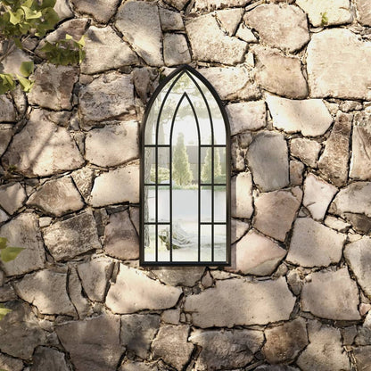 Garden Mirror Black Iron, Glass 27.6 x 11.8 in Decorative Inlays