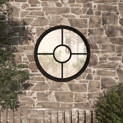 Round Garden Mirror Black Iron 23.6 in diameter Decorative Inlays