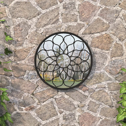 Patio Mirror Black 23.6x1.2" Iron Round for Patio Use