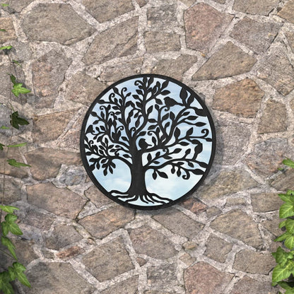 Round Garden Mirror Black Iron, Glass Medium Decorative Inlays