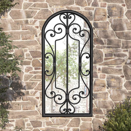 Garden Mirror Black Iron, Glass 39.4 x 17.7 in Decorative Inlays