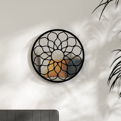 Mirror Black Iron Medium Decorative Inlays Mirror Round