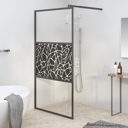 Walk-in Shower Wall 45.3"x76.8" ESG Glass with Stone Design Black