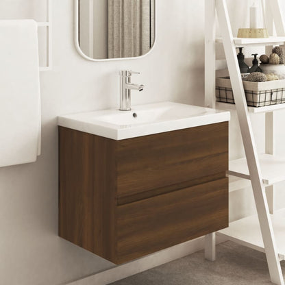 Sink Cabinet Brown Oak Engineered Wood Medium Storage