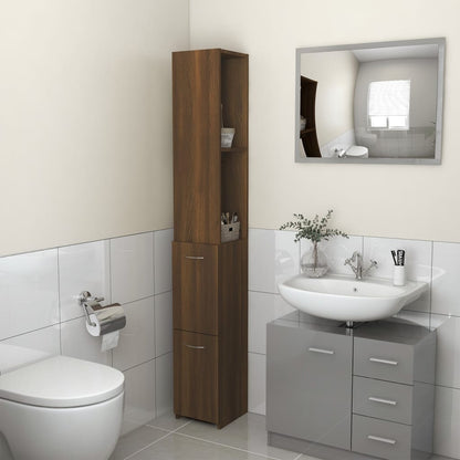 Bathroom Cabinet Brown Oak Engineered Wood Tall Bathroom Cabinet