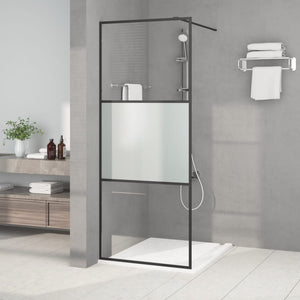Walk-in Shower Wall Black 31.5x76.8" Half Frosted ESG Glass