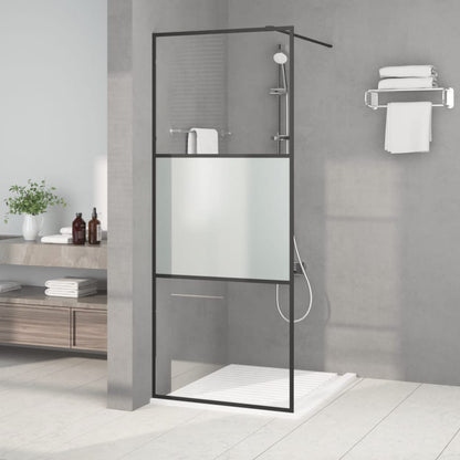 Walk-in Shower Wall Black 31.5x76.8" Half Frosted ESG Glass