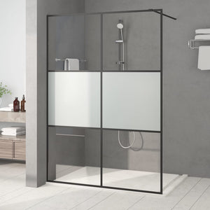 Walk-in Shower Wall Black 55.1x76.8" Half Frosted ESG Glass