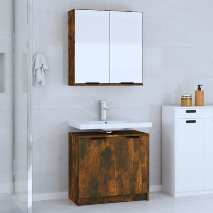 Bathroom Furniture Set Smoked Oak Engineered Wood, Glass Compact