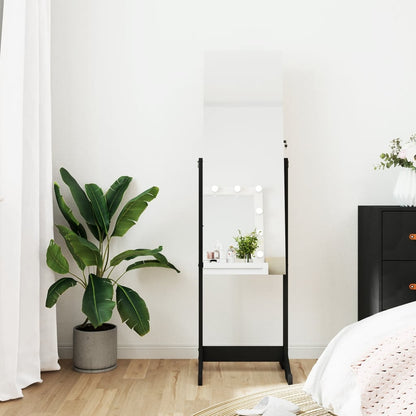 Mirror Jewelry Cabinet Black Engineered wood, Glass, Polyester fabric