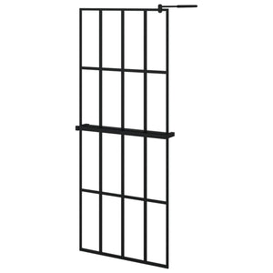 Walk-in Shower Wall with Shelf Black 31.5"x76.8" ESG Glass&Aluminum