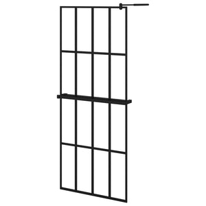 Walk-in Shower Wall with Shelf Black 31.5"x76.8" ESG Glass&Aluminum