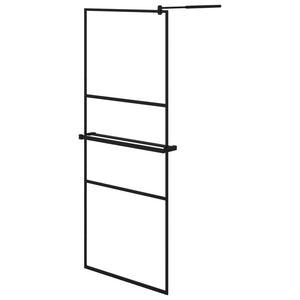 Walk-in Shower Wall with Shelf Black 31.5"x76.8" ESG Glass&Aluminum