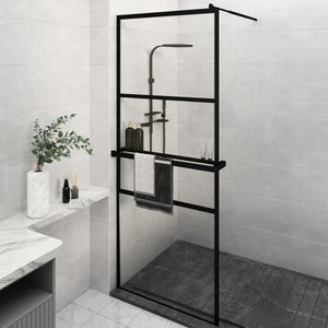 Walk-in Shower Wall with Shelf Black 31.5"x76.8" ESG Glass&Aluminum