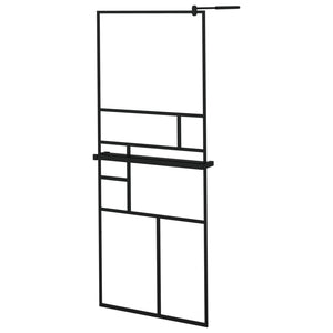 Walk-in Shower Wall with Shelf Black 31.5"x76.8" ESG Glass&Aluminum