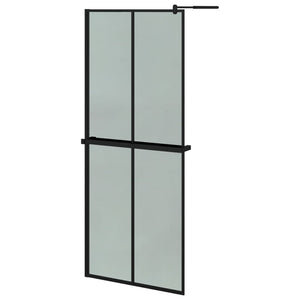 Walk-in Shower Wall with Shelf Black 31.5"x76.8" ESG Glass&Aluminum