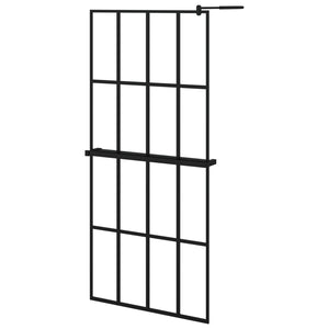Walk-in Shower Wall with Shelf Black 35.4"x76.8" ESG Glass&Aluminum