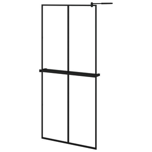 Walk-in Shower Wall with Shelf Black 35.4"x76.8" ESG Glass&Aluminum