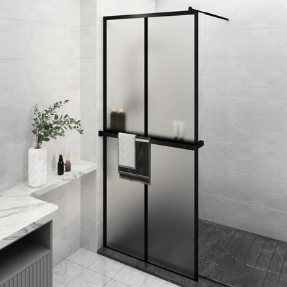 Walk-in Shower Wall with Shelf Black 35.4"x76.8" ESG Glass&Aluminum
