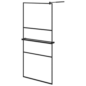 Walk-in Shower Wall with Shelf Black 35.4"x76.8" ESG Glass&Aluminum